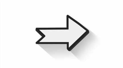 Simple Right Arrow Icon Design, Minimalist Graphic, White Background, Black Outline, Long Shadow Effect