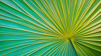 Obraz premium Vibrant green palm leaf close-up displaying natural texture and pattern