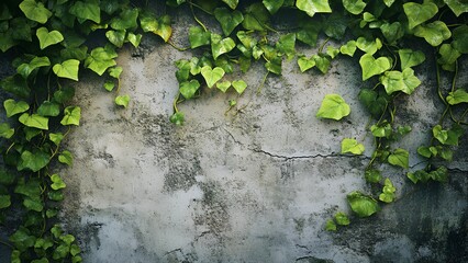 Rustic Green Ivy on Aged Concrete Wall