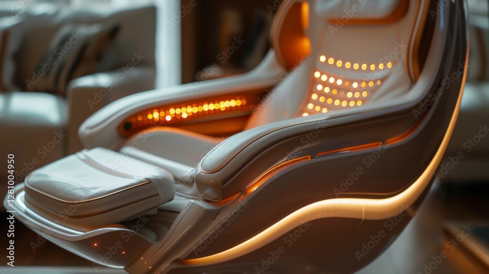 Poster a modern therapy chair with soft lighting is designed to promote relaxation and mindfulness. it inte