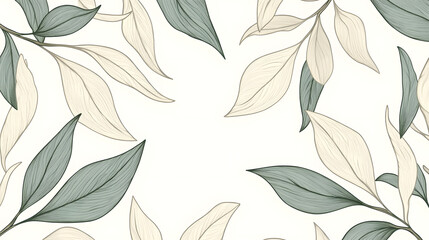 Line art leaves, neutral colors, cream and sage green
