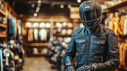 Leather Jacket Motorcycle Gear Displayed In Store