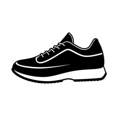 Contemporary running shoe outline simple flat silhouette on white background