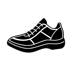 Dynamic athletic shoe outline simple flat silhouette on white background