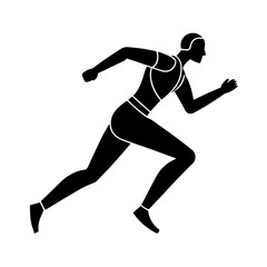 Dynamic runner figure outline simple flat silhouette on white background