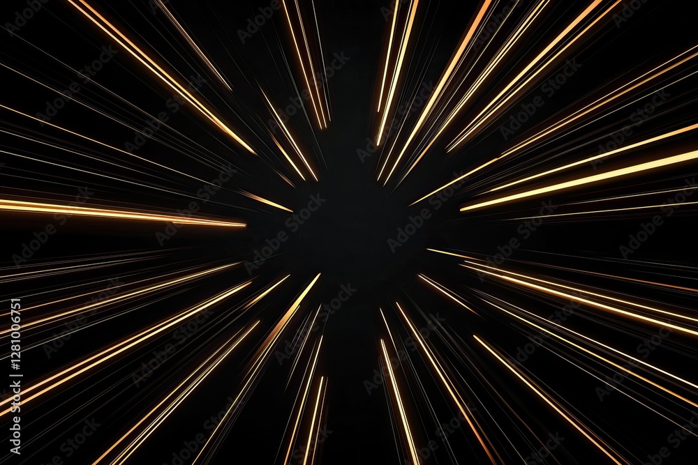 Poster abstract golden lines radiating from center on black background, creating a speed or light effect.