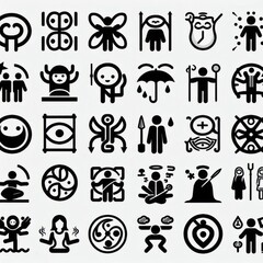  series of simple black-and-white clipart figures arranged in two rows, each with four distinct categories.
