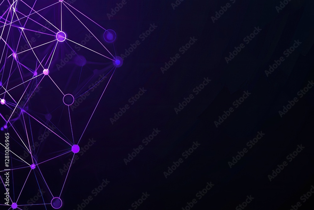 Wall mural abstract purple network connection on dark background.