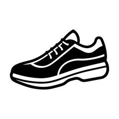 Minimalist running shoe outline icon simple flat silhouette on white background