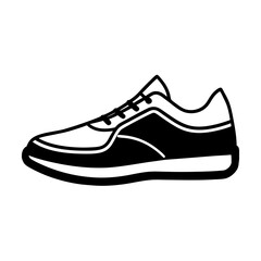 Modern running sneaker outline simple flat silhouette on white background