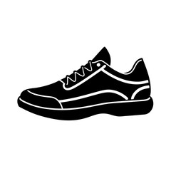 Simplistic athletic shoe outline simple flat silhouette on white background