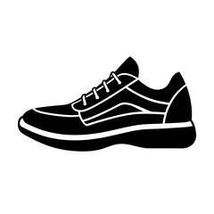 Modern running shoe profile design simple flat silhouette on white background