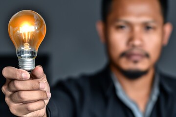 An image of a hand grasping a light bulb symbolizes innovation and inspirational ideas