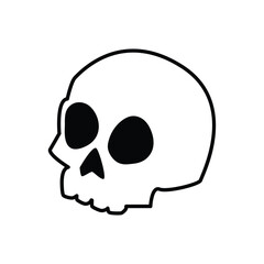black & white cartoon skull outline icon 