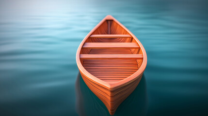 Obraz premium A serene wooden rowboat gently floats on tranquil turquoise water, symbolizing harmony and balance