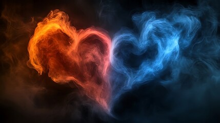 Abstract heart of fire and ice smoke