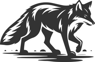 A fox walking carefully on icy ground animal vector silhouette