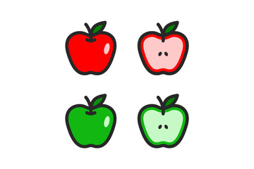 red and green apple icon flat set