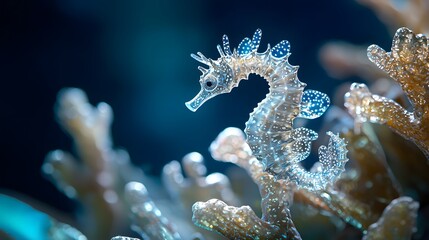 Fototapeta premium Elegant Seahorse Among Vibrant Coral Reef Underwater World