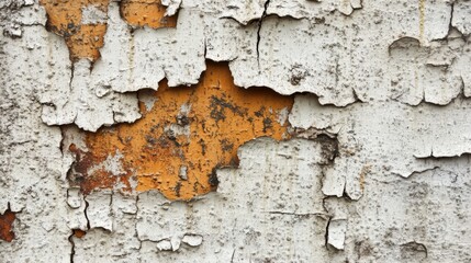 Close-up of peeling orange and white painted wall texture