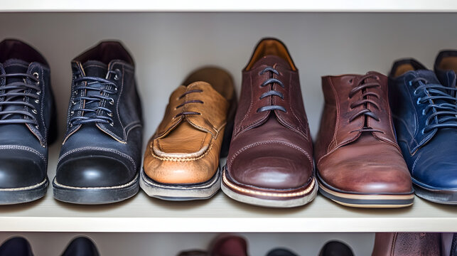 zapatos de hombre con estilo bien ordenados dentro de un armario en una casa diferentes tipos de calzado