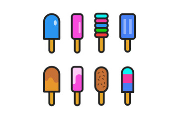 ice cream stick icon flat design set