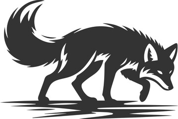 A fox walking carefully on icy ground animal vector silhouette