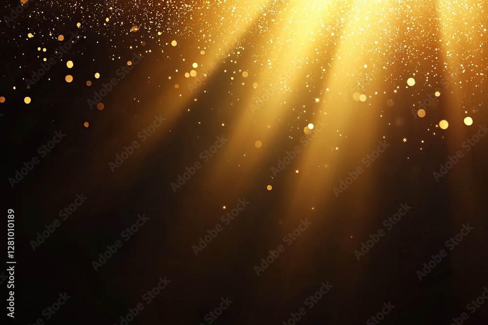 Canvas Prints golden light rays and sparkles shine on a dark background, creating a magical, festive atmosphere.