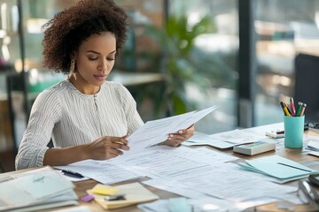 Accountant Calculating Invoices, Generative AI