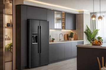 modern fridge and kitchen interior
