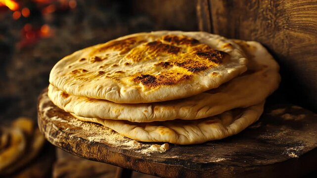 Freshly baked traditional pita breads