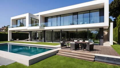 Fototapeta premium Modern architectural house exterior, luxury house architecture photo