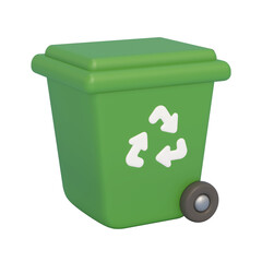 Cartoon recycle bin isolated on transparent background. 3D illustration