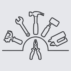 Different type Industrial Tools Silhouettes Silhouette Vector on a White Background