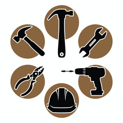 Industrial Tools Silhouettes Different 6 Silhouette Vector on a White Background
