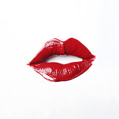 Obraz premium Red lipstick kiss isolated on white background
