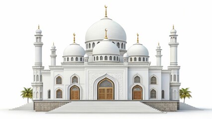 Obraz premium Ornate white mosque architecture with intricate domes and minarets