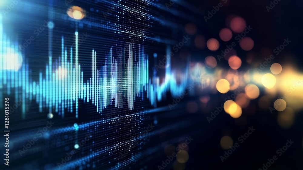 Poster a wave of melodic sounds is depicted in an abstract background that features an intricate interweavi