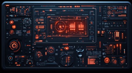 Futuristic digital interface with glowing orange elements.