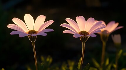 Fototapeta premium Golden Hour Daisies, Two Pink Flowers Backlit by Sunset