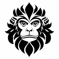 Stylish Monkey Head Logo Design Black And White Vector Illustration