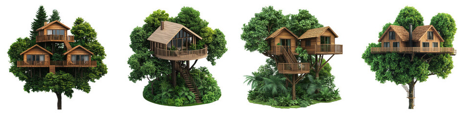 Picturesque wooden cabins and cottages nestled among towering trees and dense foliage creating a serene and secluded retreat in the heart of nature