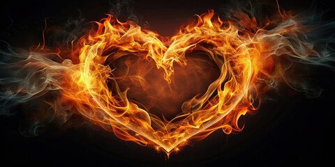 Fototapeta premium A burning heart symbol, with flame-like tendrils curling around it, as if being consumed by an inner fire