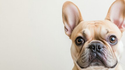 Charming French Bulldog with expressive eyes and large ears agai