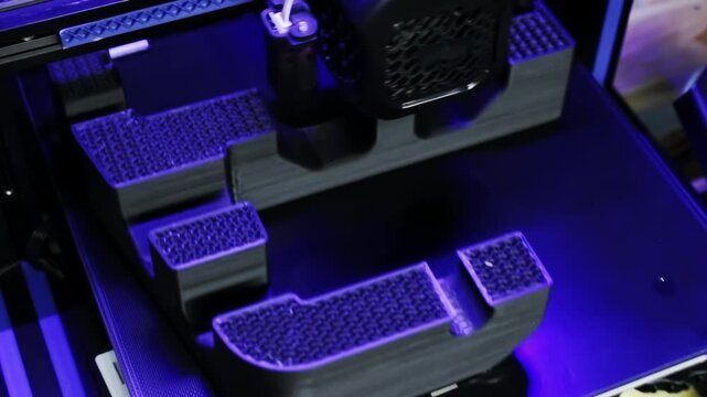 Cenital shot of 3d printer with a purple light ambient