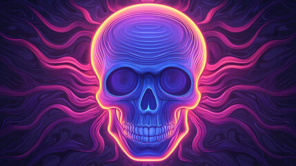 Fototapeta premium A vibrant neon skull design with swirling patterns for artistic expression.