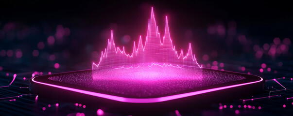 A vibrant pink sound wave visual on a digital platform depicting audio signals.