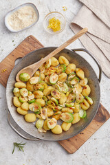 Gnocchi with Brussels Sprout and Garlic in a pan