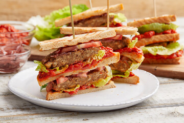 Vegan Tofu Club Sandwich with Ajvar