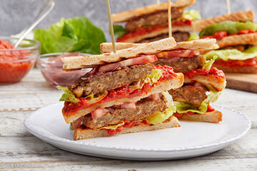 Vegan Tofu Club Sandwich with Ajvar
